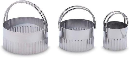 Mrs. Anderson’s Baking Crinkle Biscuit Cutters with Handles, Stainless Steel, Fluted Round, Set of 3-Sizes