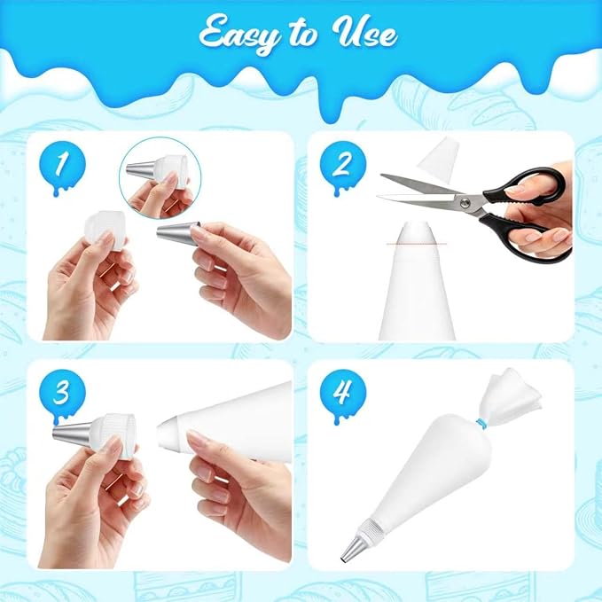 Piping Bags and Tips Set, 16 Inch Cotton Reusable 2 Piping Bags, 7 Piping Tips, 2 Couplers, 1 Puff Tip, 1 Brushes, 3 Scrapers. Icing Bags and Tips Set for Cakes/Cupcakes Decorating.