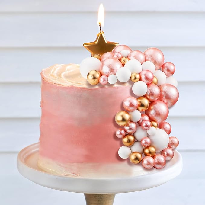108 Pcs Balls Cake Topper DIY Cupcake Insert Foam Balloons for Cake Baking Wedding Anniversary Birthday Decoration(Rose Gold, White, Gold,Multi Sizes)