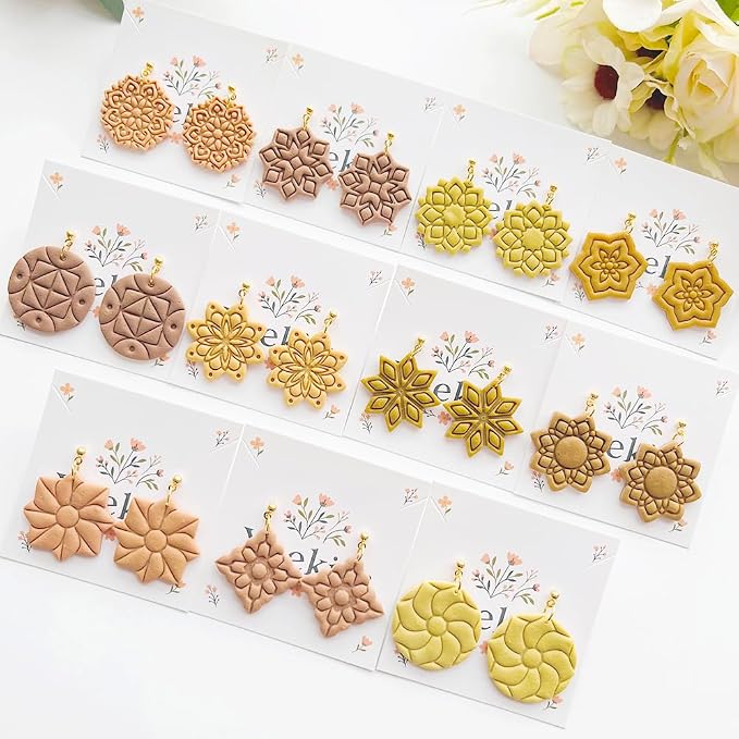 Xaekicr 11 Pcs Mandala Polymer Clay Cutters - Geometric Flower & Boho Shape Jewelry Making Tools for Earrings, Pendants & DIY Crafts, Soft Clay Molds