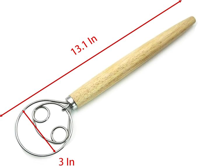 Flour Mixer, 13.1 Inch Length Stainlss Steel with Wood Handle for Dough Mixer Butter Cutter Baking (1)