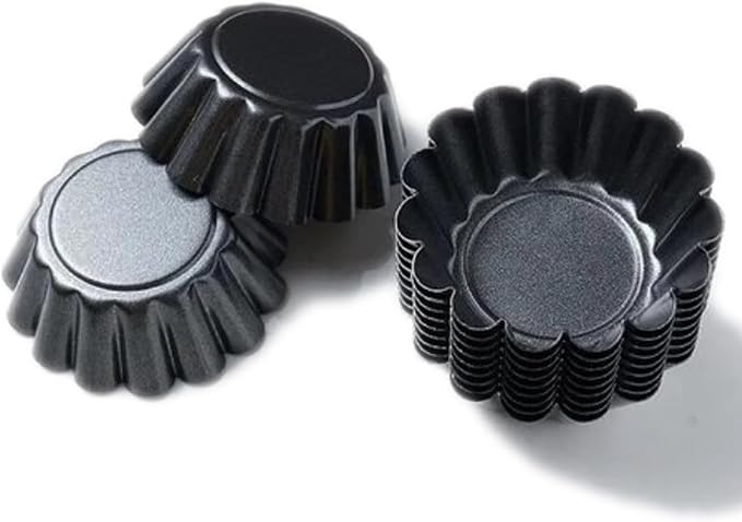 12 Packs Egg Tart Pan, Non-Stick Carbon Steel Molds, Reusable Mini Pie Mould Muffin Cupcake Pudding Baking Cup for Pies, Cakes, Quiche Bakeware - 2.6 x 0.9 Inch