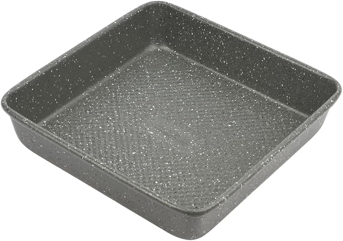 David Burke 9" Square Bake Pan, Carbon Steel, Non-Stick, PFTE & PFOA Free, Oven Safe – Gray Speckle