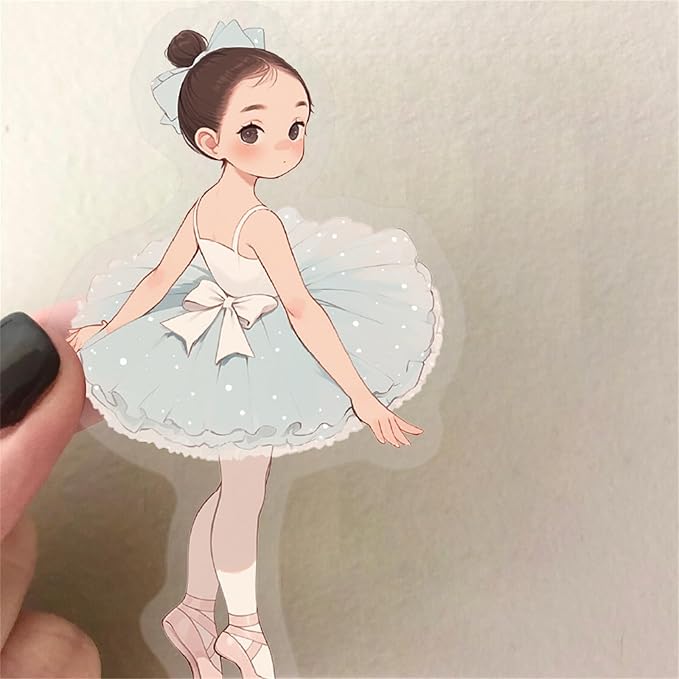 Transparent Ballet Girl Sticker, 50pcs Cute Multi-Color Ballerina Dancing Girl Stickers for Water Bottle Scrapbook Laptop Luggage,Waterproof Funny Trendy Decals for Teens Girls Women(Colourful-B3)