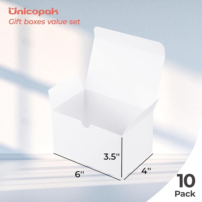 UnicoPak 10 Pack 6x4x3.5 Small Gift Boxes White Gift Boxes with Lids for Presents Bulk for Candle Mug Perfume Craft Ornaments Cookies Treats Favors