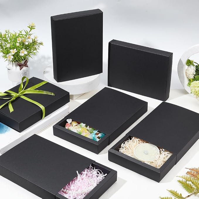 BENECREAT 10 Pack Kraft Paper Drawer Box 20x15x3cm Black Soap Jewelry Candy Treat Snacks Boxes Small Gift Boxes for Valentine's Day Wedding Party Favors, Gift Packaging
