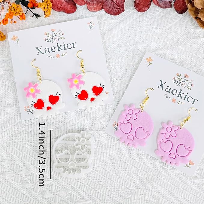 Xaekicr Heart Skull Polymer Clay Cutters for Earrings – 1pc Cute Skull Clay Earring Cutters, Polymer Clay Molds, Halloween Clay Tools