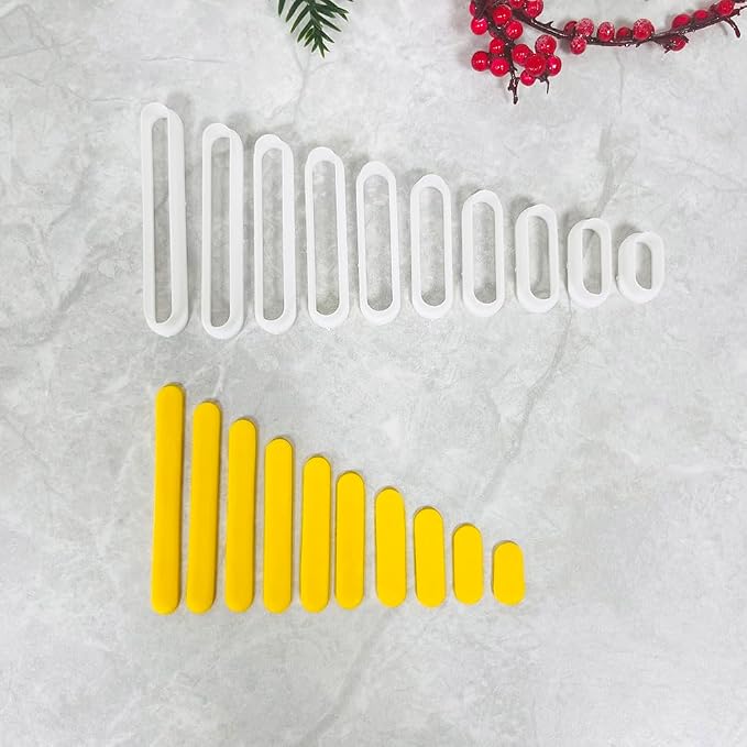 Xaekicr 10PCS Polymer Clay Cutters Oval Bar Shapes | Multi Size Clay Cutters for Earrings Making | Geometric Clay Earring Cutters | Polymer Clay Tools for DIY Crafts