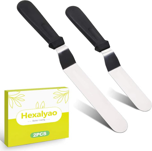 2 Pcs Offset Icing Spatula Set 6 and 8 Inch Angled Stainless Steel Cake Frosting Spatulas for Baking Decorating Smoothing Scraper Tools for Cakes