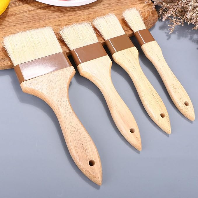 1.6inch Width Basting Brush Pastry Brush Oil Brush for Cooking, 2pcs Kitchen Basting Brushes Boar Bristle BBQ Brushes for Grill, Beech Wooden Handle Food Brush for Spreading Marinade