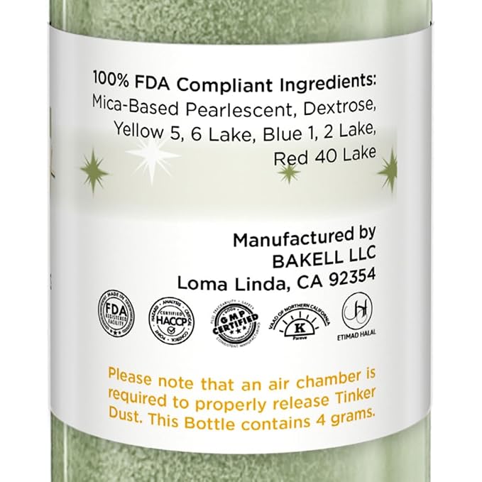 Bakell - Olive Green Tinker Dust (4g, 1x Mini Spray Pump) Edible Glitter for Food, Desserts, and Baked goods!