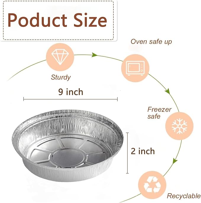 9 Inch Round Aluminum Foil Pans, Pie Tins Disposable,Heavy Duty foil Pei Pans,Baking Tin Plates for Baking, Storage, Cooking, Reheating, Roasting, Package of 20 Pack