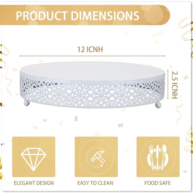 Wenqik White Cake Stand 12 Inch Round Metal Cupcake Dessert Wedding Cake Stand Cookies Display Holder Modern Design Fruit Serving Tray for Table Wedding Birthday Anniversary Party