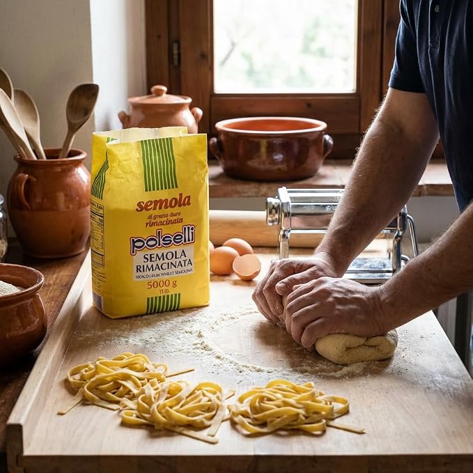 POLSELLI Italian Semola Flour, Fine Ground Semolina Rimachinata, 5 kg | Fine Ground Durum Wheat Flour For Fresh Pasta, Bread, & Baking, All-Natural, Unbleached, Non-GMO, Product Of Italy
