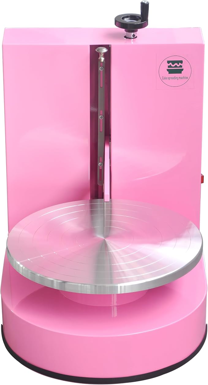 Semi Automatic Birthday Cake Smoothing Coating Machine, AC110V 4-14in Cake Cream Spreading Machine, Cakes Decorating Cream Coating Machines Turntable with Graduated Scraper, Baking Supplies (Pink)