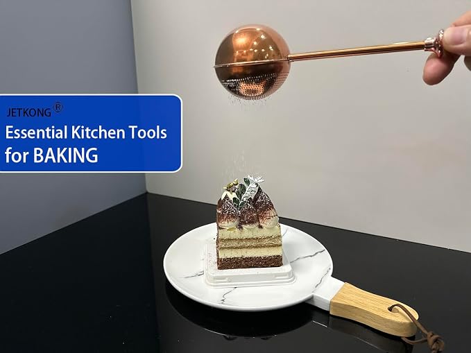 JETKONG 2 Pcs Flour Sifter, Stainless Steel Flour Duster for Bread Baking, Bakers Dusting Wand for Powdered Sugar and Spices (Small+Large, Brown)