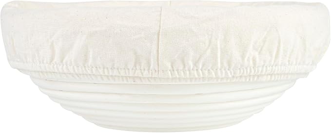 Restaurantware Bread Proofing Basket 9 Inch Round Pack of 1 Rattan Dough Fermentation Basket With Cotton Liners, Oval Banneton Bread Rising Bowl For Home, Commercial, and Artisanal Baking