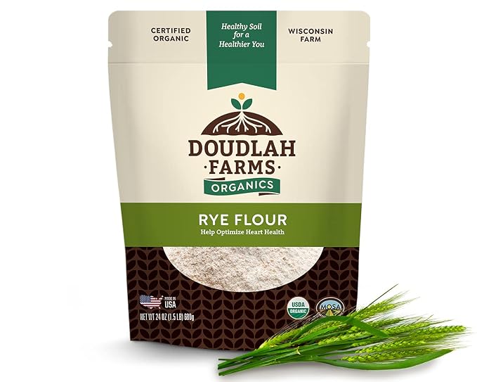 Organic Rye Flour 1.5 lb - Non-GMO, USDA Organic, Low Gluten, Vegan, For Baking, Cooking, Supports Heart Health & Digestion, USA Grown, Farmed From Regenerative Soil by a Wisconsin Family Farm