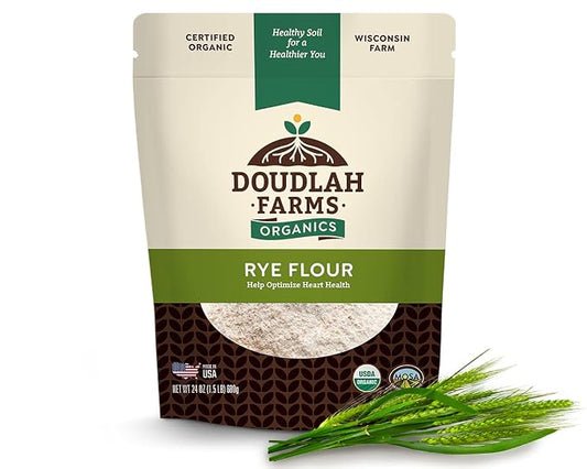 Organic Rye Flour 1.5 lb - Non-GMO, USDA Organic, Low Gluten, Vegan, For Baking, Cooking, Supports Heart Health & Digestion, USA Grown, Farmed From Regenerative Soil by a Wisconsin Family Farm