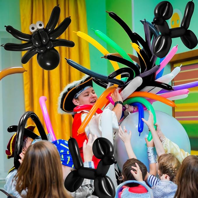 260pcs Black Animal Balloons for Magic Model Halloween Arch - Black Long Balloons for Party Decorations