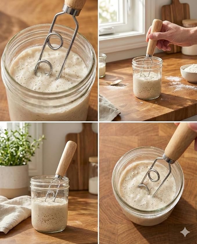 Sourdough Starter Stirring Hook and Danish Dough Whisk | Small Size to Fit in Jars | Improve the Mixing Standard Of Your Starter For Better Baking Results | New England Sourdough Starter Co.
