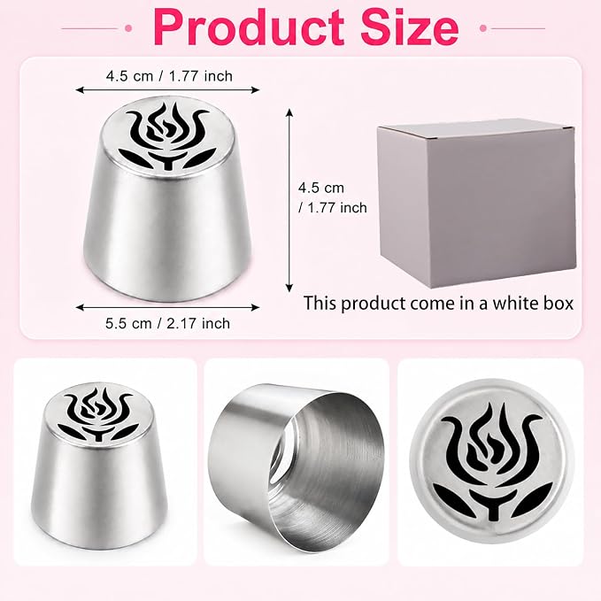 Extra Large Russian Piping Tips Stainless Steel Icing Tips Set for Buttercream Roses 3D Floral Designs Baker Tools for Wedding Birthday Cakes Cupcakes Cookies (Extra Large Russian Piping Tips 2)