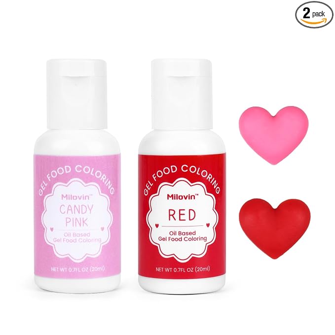 2 Colors Oil Based Food Coloring for Chocolate, Candy Pink Coloring, Red Food Coloring for Cake Decorating, Sugar, Candy Melts, Baking, Cookies, Icing Frosting, Meringues, Cream 0.7 Fl. Oz/bottle(Candy Pink, Red)