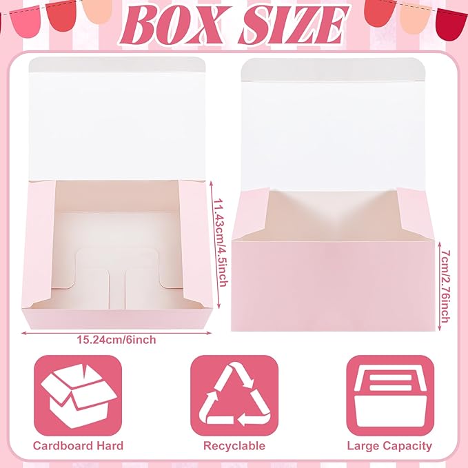 FillTouch Pink 36 Pcs Cookie Boxes Small Bakery Biscuit Boxes for Dessert Cake Donuts Pie Candy Party Favor (6 x 4.5 x 2.75 Inch)