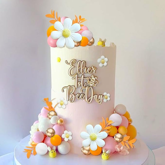 43Pcs Daisy Flower Boho Groovy Cake Topper Mini Balls Cake Decorations Bee Cake Toppers for Women Girls Kids Birthday Baby Shower Wedding Daisy Flower Bee Hippie Themed Party Supplies