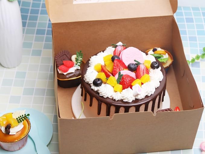 Kraft Bakery Boxes 10x10x5 Inch - 10Pack Window Gift Boxes | Includes twine & stickers. Sturdy kraft. For cookies, cupcakes, pastries, wedding favors, party treats & DIY
