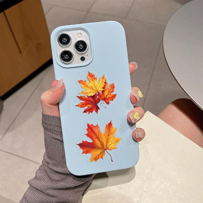 Maple Leaf Stickers Pack, 60PCS Colorful Transparent Sticker Waterproof PET Stickers for Laptop, Stationery, Luggage, Scrapbooking, Water Bottles, Gifts Party Decorations