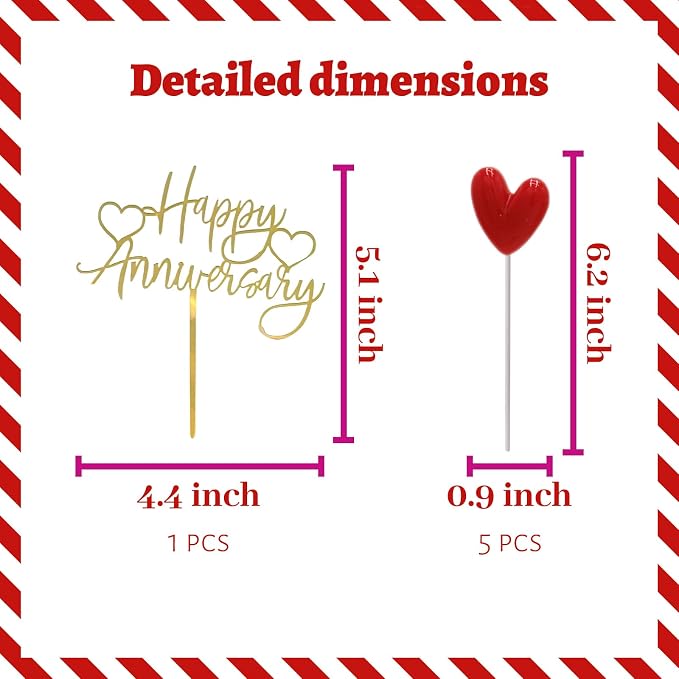 Happy Anniversary Cake Topper Happy Anniversary Cake Decorations for Party Decorations (two gold heart)