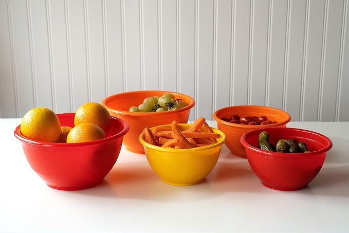 Stephanie Imports Made in USA 6-Piece Set of Prep & Store Plastic Bowls with Clear Lids (BPA-Free and Dishwasher Safe) - Orange, Red and Yellow