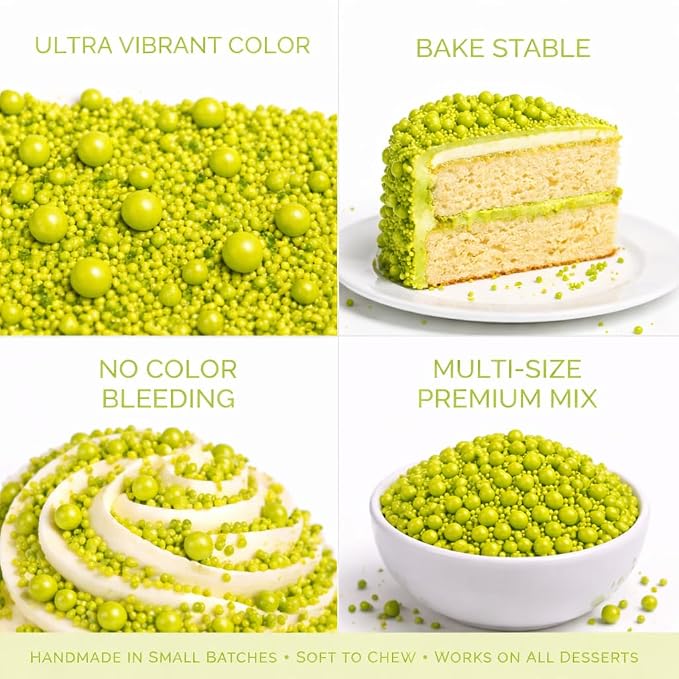 Confect Lime Green Sprinkles – Premium Green Pearl Cake & Cupcake Sprinkles (4.2 oz) – Bake Stable Edible Decorating Sprinkles for Cookies, Baking & Cake Decorations – Soft Chew, No Synthetic Dyes