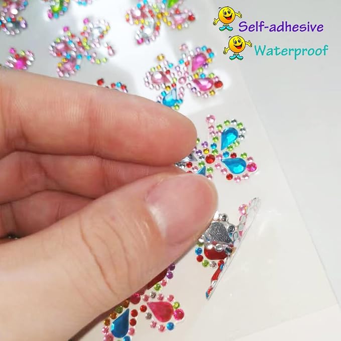 Gems Stickers Butterfly Rhinestone Acrylic Stickers 90 Pieces Self Adhesive Crystal Bling Jewel Colourful Craft DIY for Phones Cup Photo Album Cards Laptop Decor