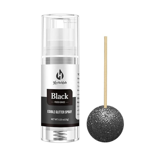Black Edible Glitter Spray – Herbeklab 10g Food Grade Edible Shimmer Spray for Cakes, Cookies, Chocolate, Strawberries, Drinks and Cocktails– Upgraded Bottle Design