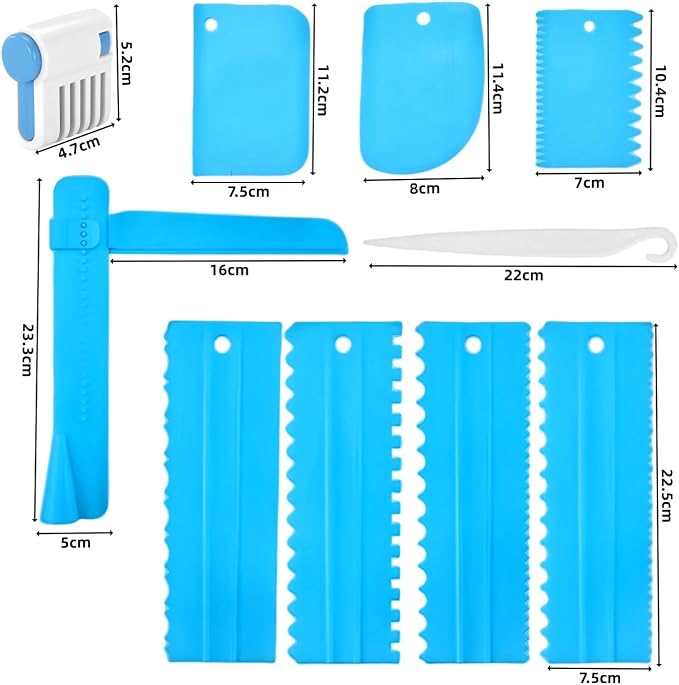 11 Pcs Cake Scraper Set Cake Edge Scraper Cutters with Adjustable Butter Smoothing Cream Scraper Tool Cake Decorating Comb Icing Smoother for Cake Cream Baking Decorating- (Blue)