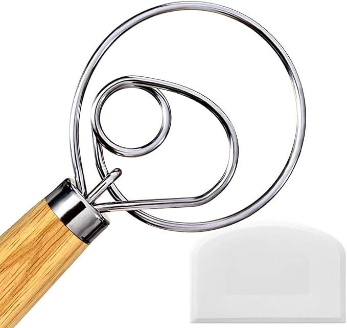 Danish Dough Whisk, Sourdough Tools For Bread Mixer,Sourdough Starter Kit, Dutch Style Bread Whisk For Sourdough Cooking Kitchen with Stainless Steel Danish Sourdough Whisks13" and Dough Scraper