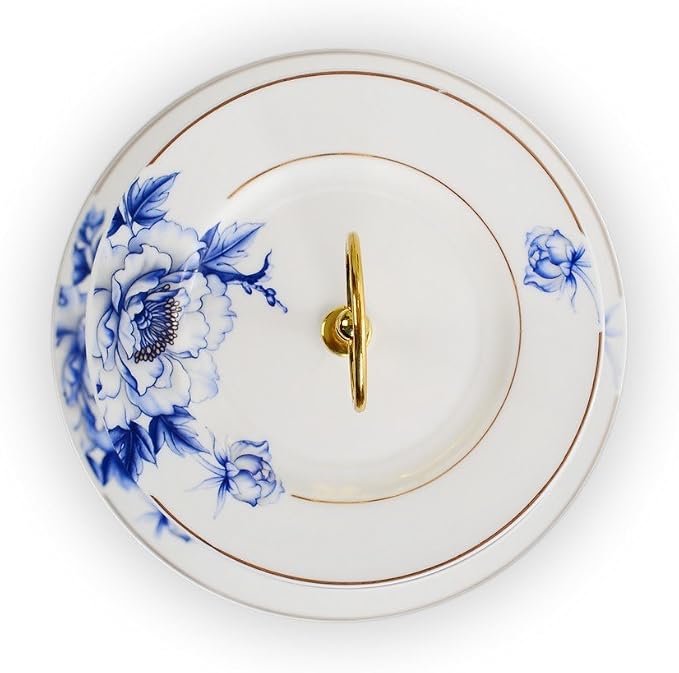 Porlien Gold Trimmed Blue Floral 3 Tier Cake Stand, Dessert Stand, Cupcake Stand