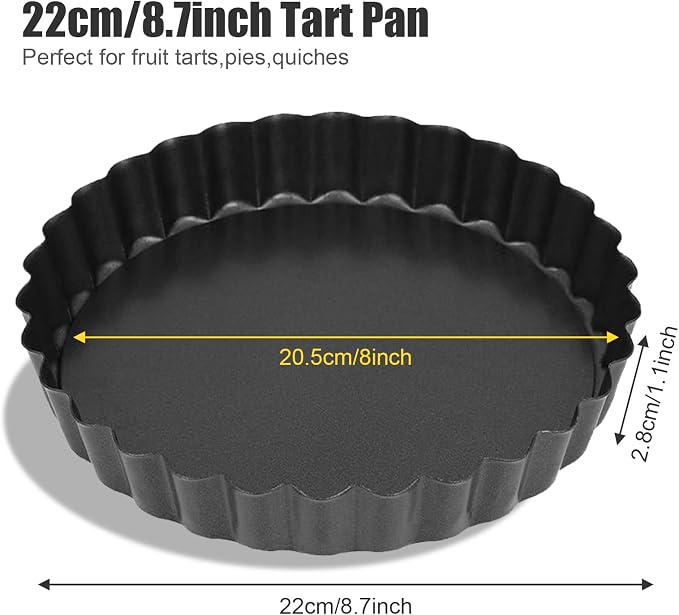 Tart Pan Removable Bottom 8 Inch Tart Pans Round Nonstick Quiche Pan Carbon Steel Quiche Baking Dish with Fluted Edges Fruit Tart Molds for Baking Pie Mold Pizza Chiffon Cake Dessert