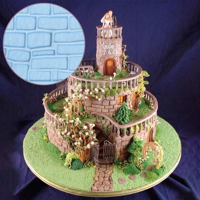 JOERSH 6 Pack Fondant Texture Mats Wood Grain Brick Castle Wall Cobblestone Texture Design Mold Fondant Molds for Clay, Chocolate, Fondant Cake Embossed Impression Sheets