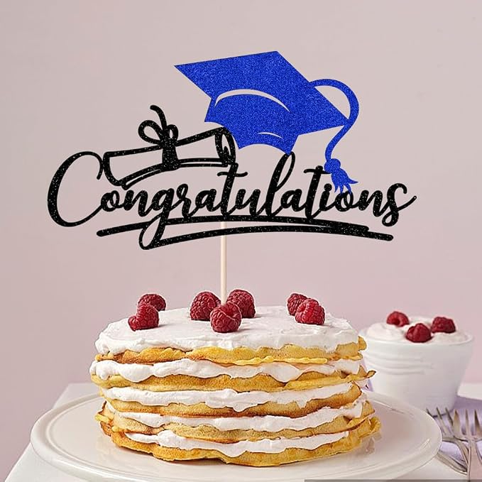 Congratulations 2026 Graduation Cake Topper,Congrats Grad Cake Decor - 2026 High School/College/Senior Graduation Party Decorations Supplies (Black and blue)