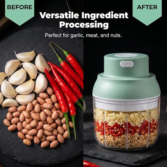 Electric Garlic Chopper, 2026 New Mini Food Processor, Rechargeable Cordless Garlic Mincer Onion Chopper, Portable Veggie Food Chopper for Ginger Chili Fruit Meat Kitchen Gadgets (White, 250ml)