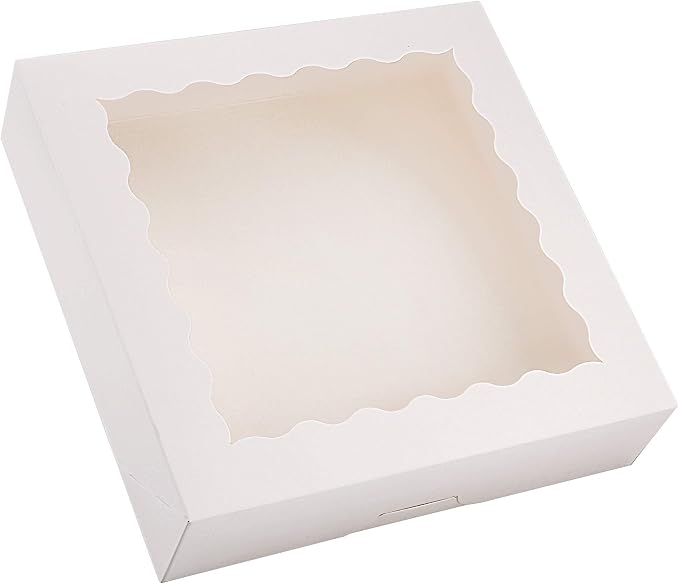 Tcoivs 20-Pack Pie Boxes with Window, 9" x 9" x 2.5", Auto-Popup Cookie Boxes, White Bakery Boxes for Muffins, Donuts and Pastries