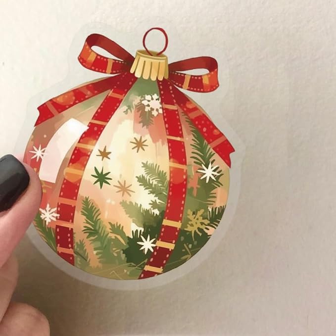 50Pcs Transparent Christmas Ball Stickers for PET Christmas Holiday Stickers Vintage Craft Sticker Colorful Sticker for Journaling Scrapbooking Guitar Clear Flowers Decals Festival Items (SD Ball)