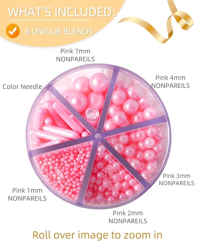 Sprinkles for Baking Edible Sugar Confetti 10.8oz, Nonpareils & Sugar Pearls - Six Pearl Sprinkles Mix Cake Decorations, Cookies, Cupcakes, Dessert Toppings (Spring Pastel Colors) pink