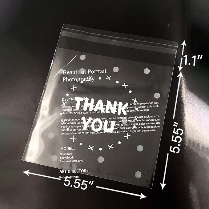 200pcs Clear Self-Adhesive Treat Bags – Cellophane Cookie & Candy Bags with “THANK YOU” Design for Bakery & Party Favors (5.5” x 5.5”)