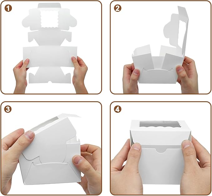 XINHPKGG 100pcs Cookie Boxes 4x4x2 Inch Bakery Boxes with Window Dessert Treat Box Chocolate Covered Strawberries Box for Wedding Party Birthday