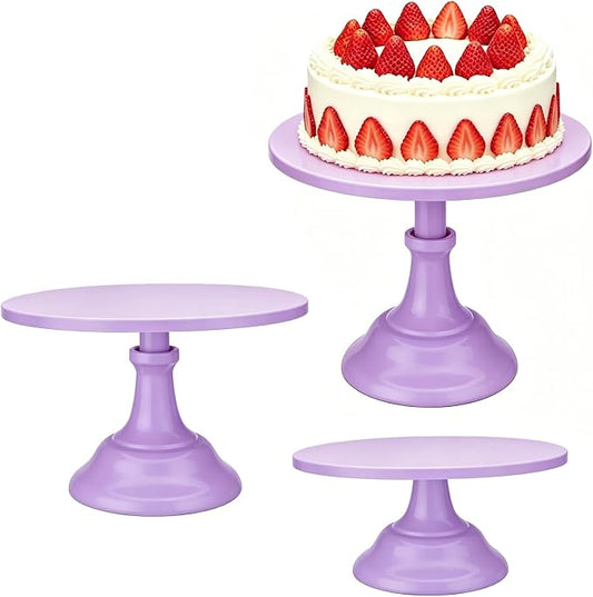 Three-piece Cake Stand Set, Metal Round Trays, 8-inch, 10-inch, and 12-inch, for Dessert Table displays; Perfect for Christmas, Thanksgiving, Birthdays, Weddings, and Other Celebrations(Purple)