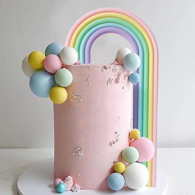 28PCS Rainbow Cake Toppers Colorful Balls Cake Decorations for Wedding Baby Shower Girls Boys Birthday Party Supplies (Macaron)